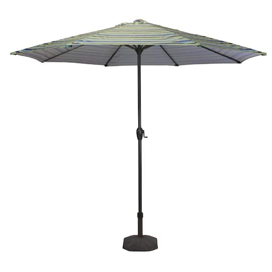 9ft. Blue & Green Striped Outdoor Patio Market Umbrella